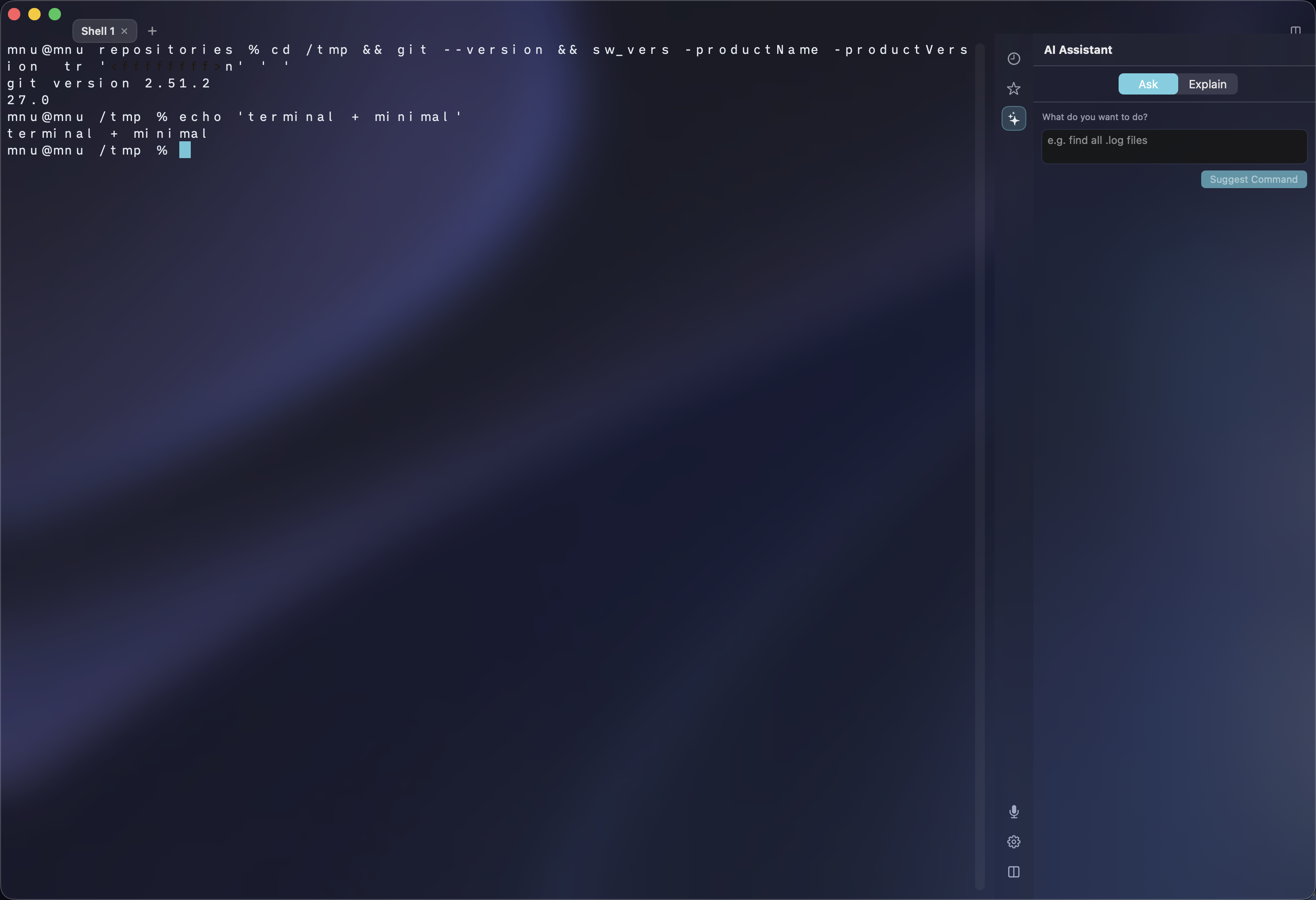 Terminimal — terminal with the AI assistant in the sidebar